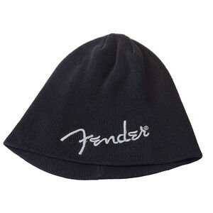 FENDER Guitar Music Instruments Black Knit Embroidered Logo Skull Cap Beanie Hat